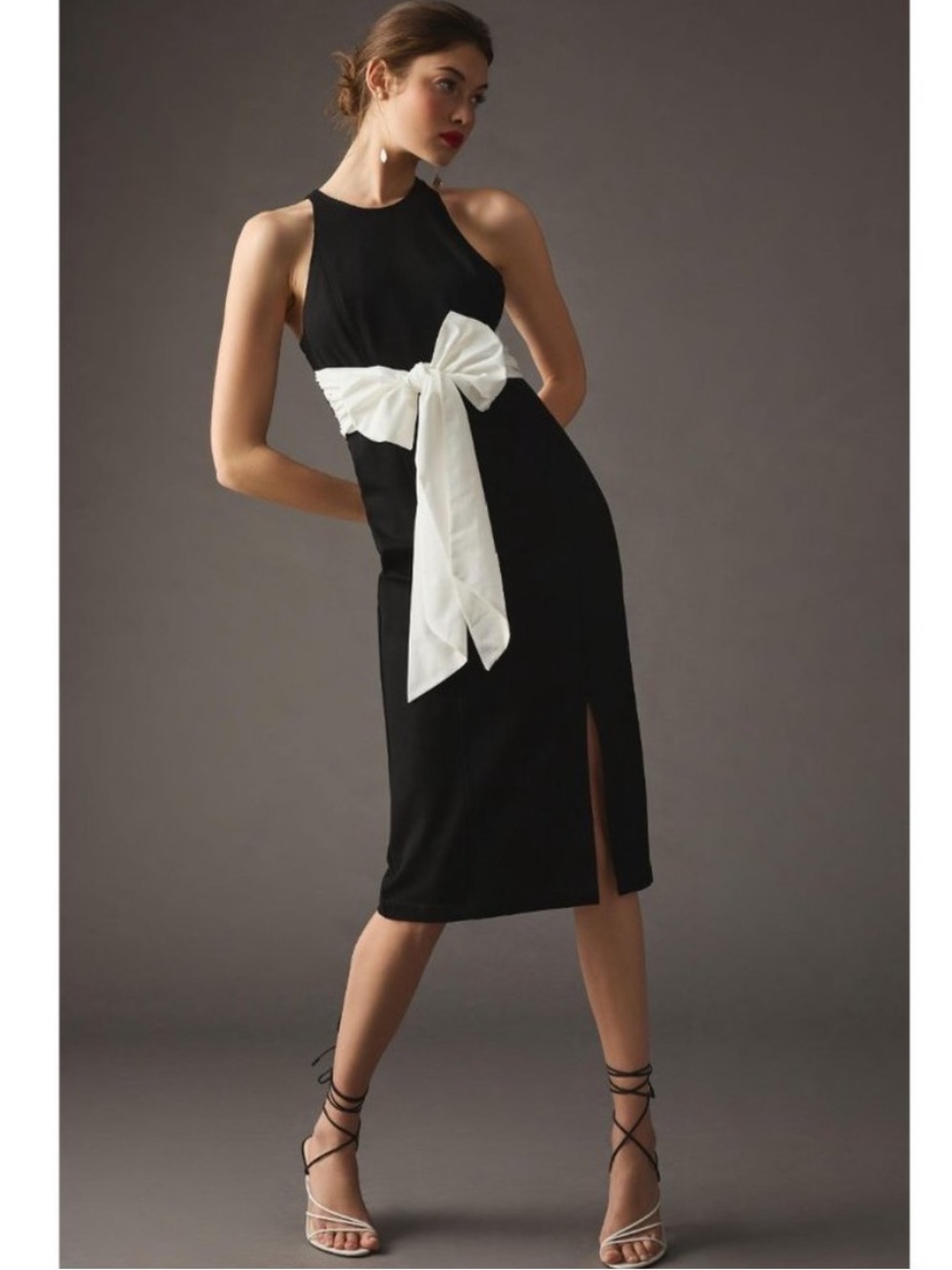 Maeve Anthropologie Bow Front Dress Size Small Black White Classic Sleeveless